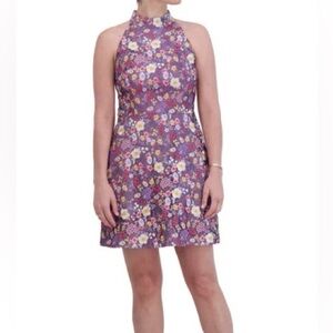Eliza J floral purple fit flare mini dress NEW